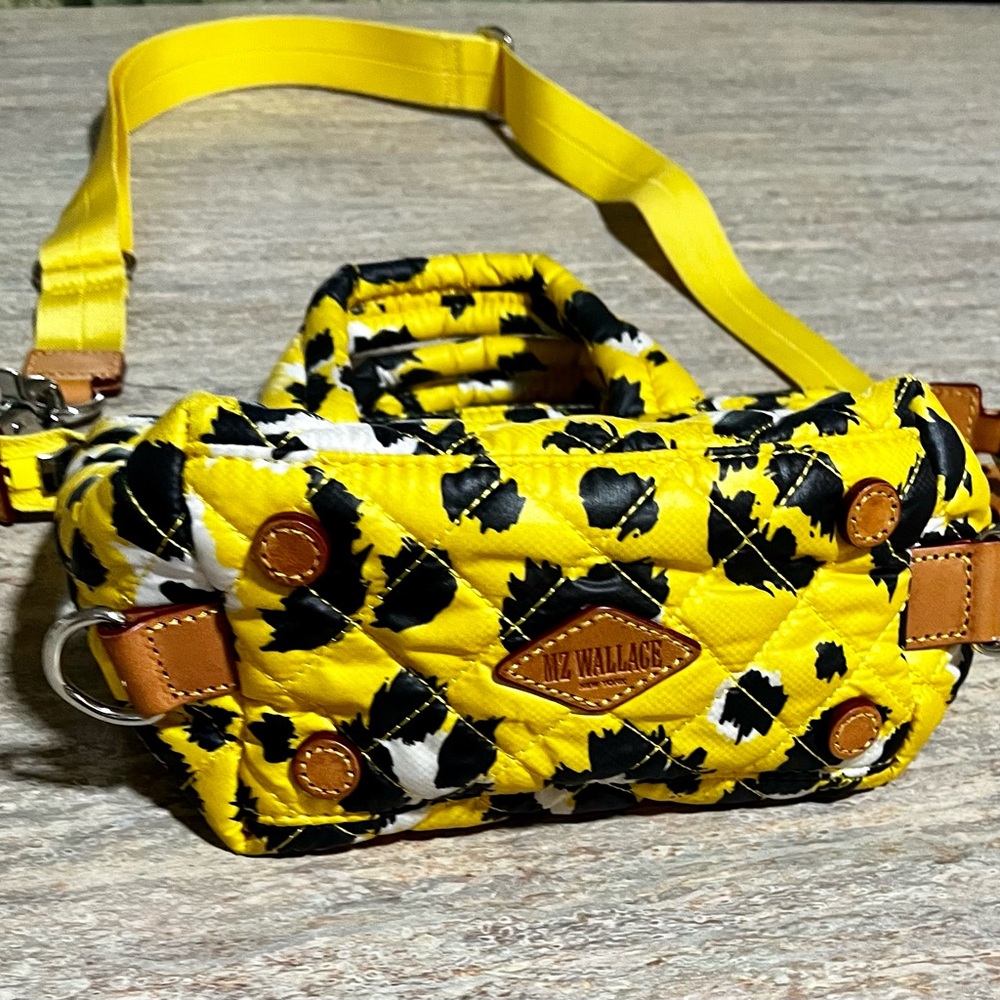 MZ Wallace Micro Sutton Yellow Leopard Quilted Crossbody Women's Bag - Picture 6 of 16